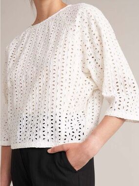 BELLEROSE eyelet divine blouse top white feminine romantic classic size xs